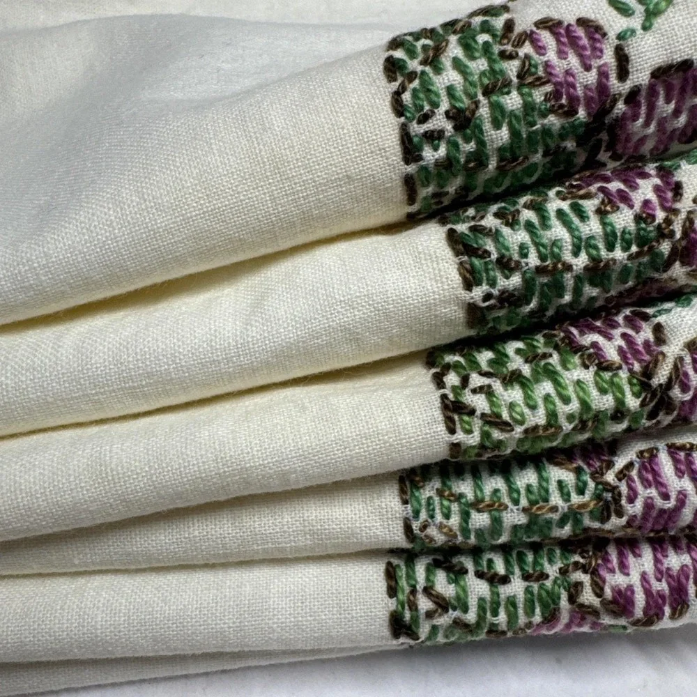 Vintage‎ Hand Embroidered Grape Linen Placemats Crochet Lace Trim Set of 4 White